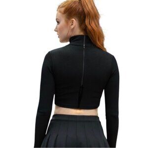Turtleneck Midriff Bodysuit Black Long Sleeve 2XL Stretch Zip Back Cheer Dance